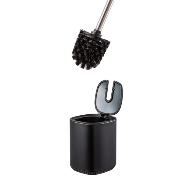 Toilet Brush & Holder Set Automatic Opening & Closing Powder Coated Black Steel Echo - Sale