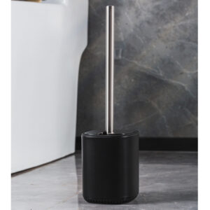 Toilet Brush & Holder Set Automatic Opening & Closing Powder Coated Black Steel Echo - Sale