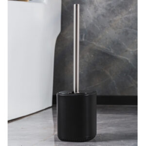 Toilet Brush & Holder Set Automatic Opening & Closing Powder Coated Black Steel Echo - Toilet Brushes