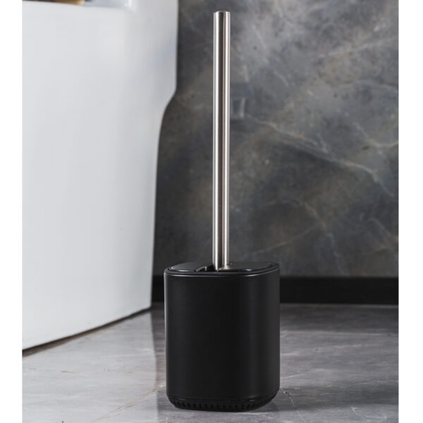 Toilet Brush & Holder Set Automatic Opening & Closing Powder Coated Black Steel Echo - Toilet Brushes