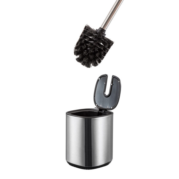 Toilet Brush & Holder Set Automatic Opening and Closing Stainless Steel Satin Echo - Shower Accessories