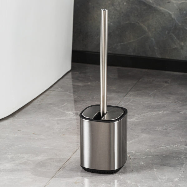 Toilet Brush & Holder Set Automatic Opening and Closing Stainless Steel Satin Echo - Shower Accessories