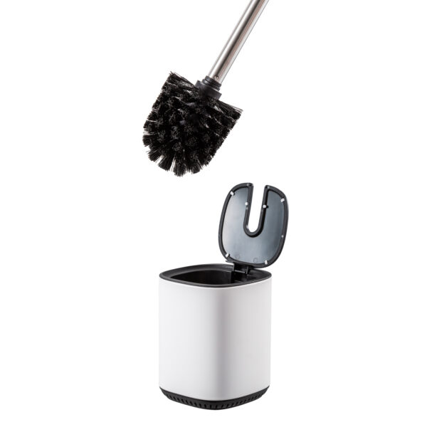 Toilet Brush & Holder Set Automatic Opening and Closing Powder Coated White Steel Echo - Sale