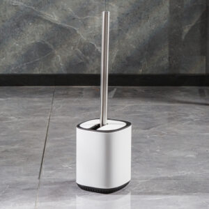 Toilet Brush & Holder Set Automatic Opening and Closing Powder Coated White Steel Echo - Toilet Brushes