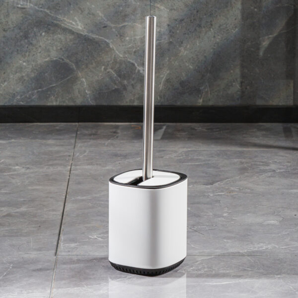Toilet Brush & Holder Set Automatic Opening and Closing Powder Coated White Steel Echo - Toilet Brushes