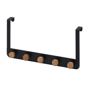 Gallery Over Door Bathroom Hanger Matt Black with 5 Bamboo Hooks Storage Organiser (Set of 2) - Over Door Hooks / Robe Hooks
