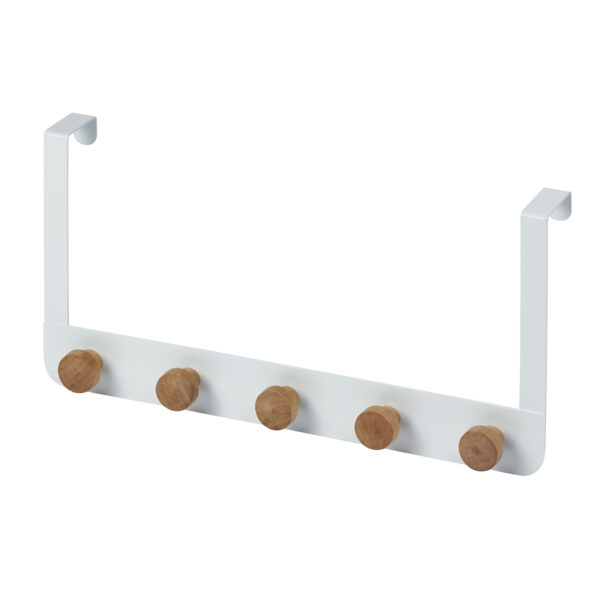 Gallery Over Door Bathroom Hanger White with 5 Bamboo Hooks Storage Organiser (Set of 2) - Over Door Hooks / Robe Hooks