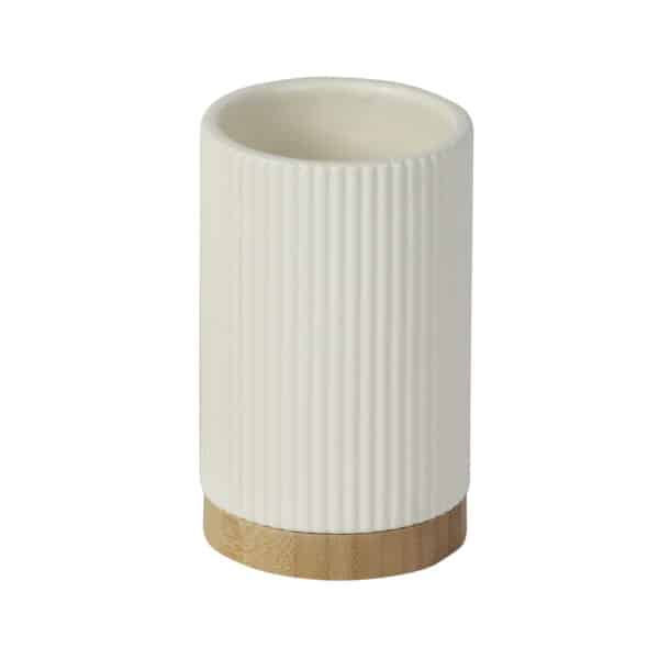 Bondi Ceramic and Bamboo Cream Tumbler - Bathroom Tumblers