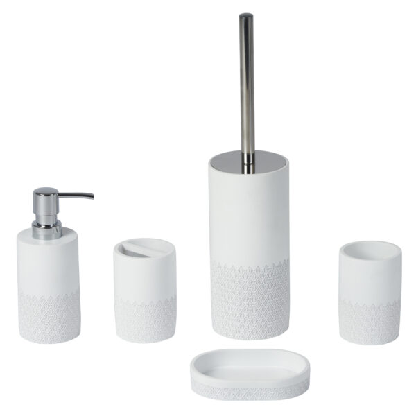 Chantilly Bathroom Matt White Resin 5 Piece Accesory Set Soap Tumbler Toothbrush Dispenser Toilet Brush & Holder - Bathroom Accessory Sets