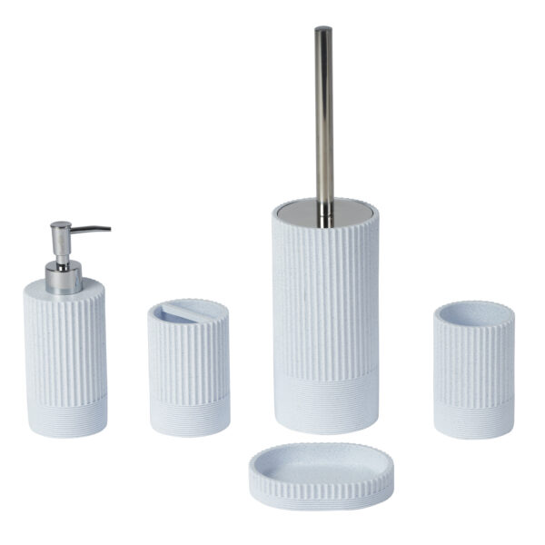 Tranquil 5 Piece Bathroom Accessory Set Light Blue Resin Soap Tumbler Toothbrush Dispenser Toilet Brush - Bathroom Accessory Sets