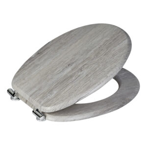MDF Wood Toilet Seat Soft Close Chrome Hinges Oval Grey Oak Norfolk - Shower Accessories