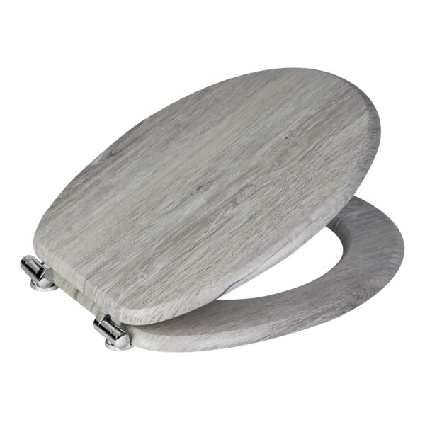 MDF Wood Toilet Seat Soft Close Chrome Hinges Oval Grey Oak Norfolk - Shower Accessories