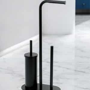 Aspen Black Freestanding Toilet Butler – 3-in-1 WC Accessories Set - Free Standing Toilet Roll Holders