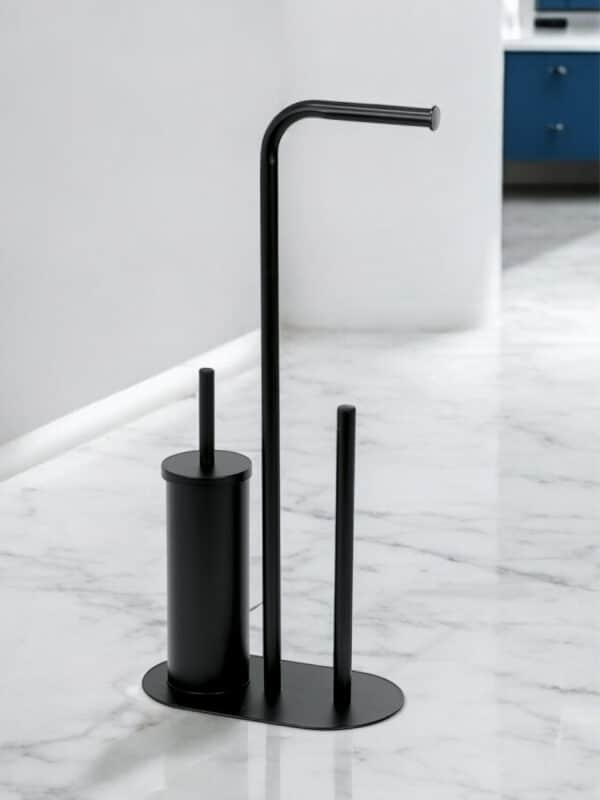 Aspen Black Freestanding Toilet Butler – 3-in-1 WC Accessories Set - Free Standing Toilet Roll Holders