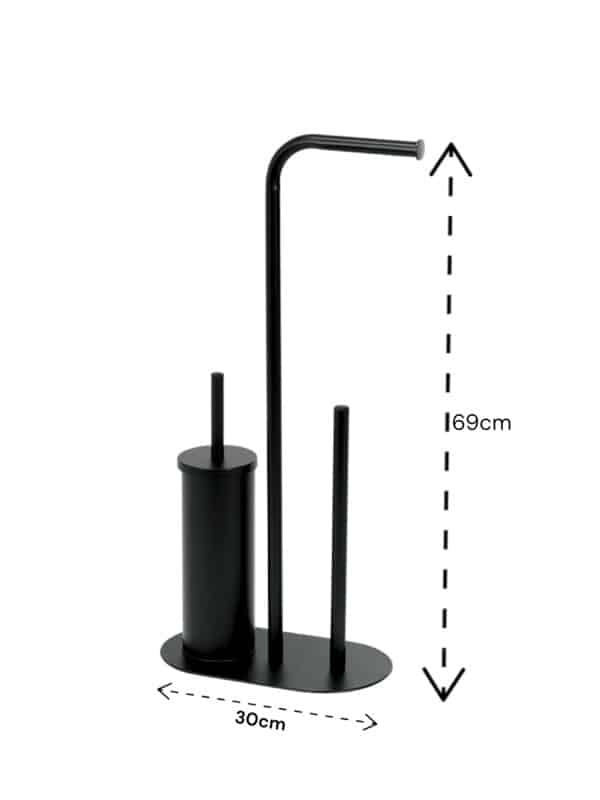 Aspen Black Freestanding Toilet Butler – 3-in-1 WC Accessories Set - Free Standing Toilet Roll Holders