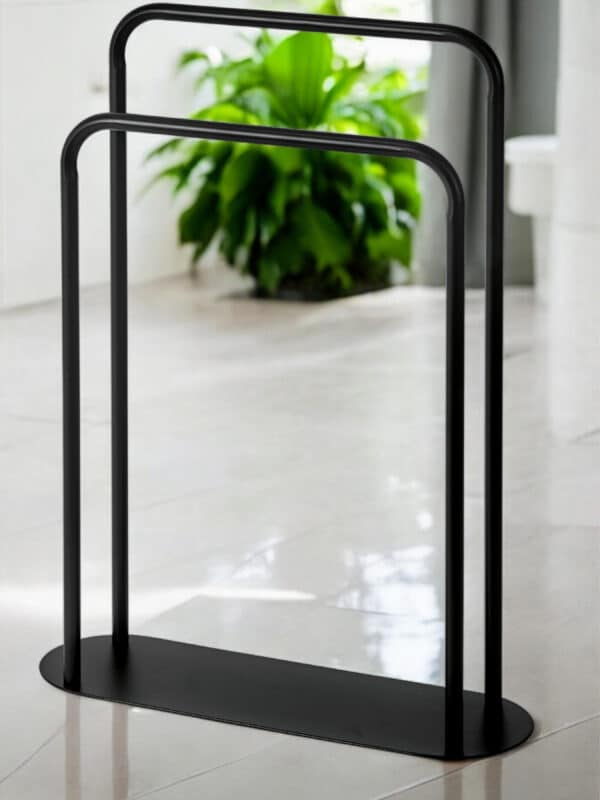 Freestanding Bathroom 2-Tier Curved Black Towel Stand Rack Rail Holder Drying Aspen - Free Standing Towel Rails