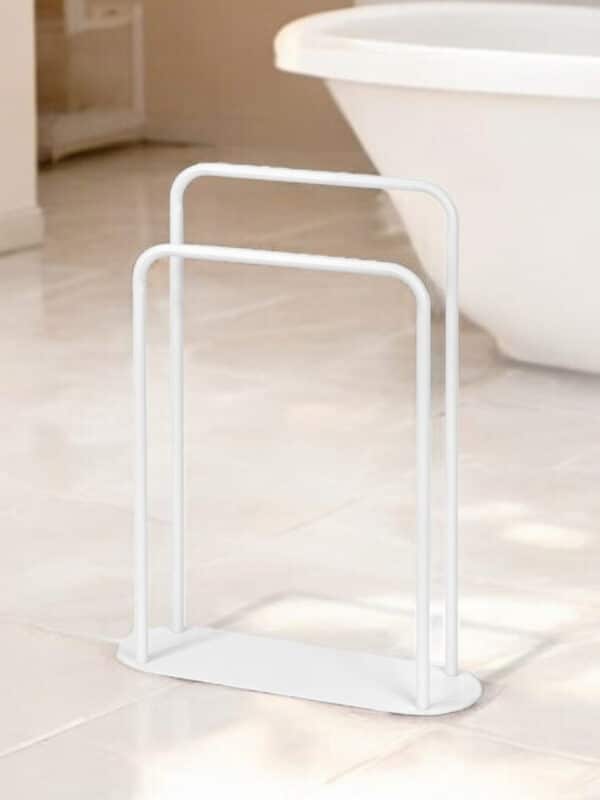 Freestanding Bathroom 2-Tier Curved White Towel Stand Rack Rail Holder Drying Aspen - Free Standing Towel Rails