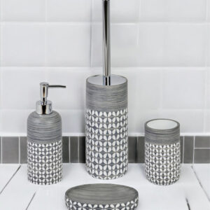 Ravello Geo Floral Grey & White Bathroom Accessory Set - Bathroom Accessory Sets