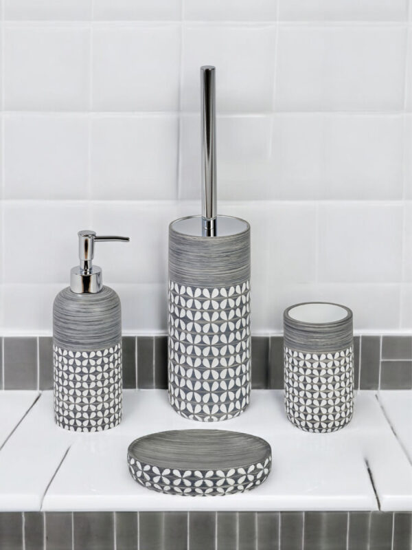 Ravello Geo Floral Grey & White Bathroom Accessory Set - Bathroom Accessory Sets