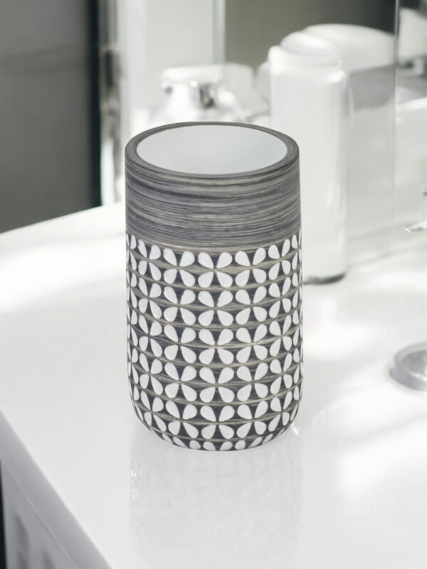 Ravello Geo Floral Grey & White Bathroom Accessory Set - Bathroom Accessory Sets
