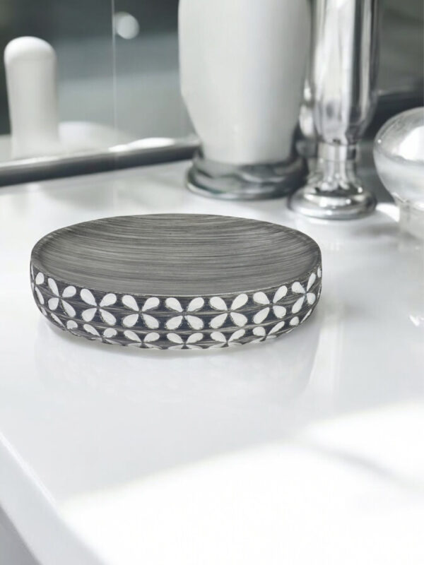 Ravello Geo Floral Grey & White Bathroom Accessory Set - Bathroom Accessory Sets