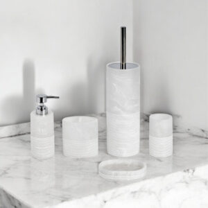 Bianco Frost Onyx White Striped Bathroom Accessory Set - Bathroom Accessory Sets
