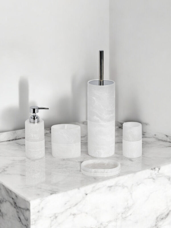 Bianco Frost Onyx White Striped Bathroom Accessory Set - Bathroom Accessory Sets