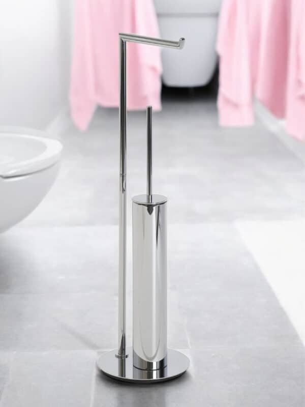 Belgravia Chrome Freestanding Toilet Roll Holder & Toilet Brush Combo - Free Standing Toilet Roll Holders
