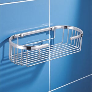 Clasico Wall Mounted Chrome Oval Basket - Shower Caddies & Bathroom Storage