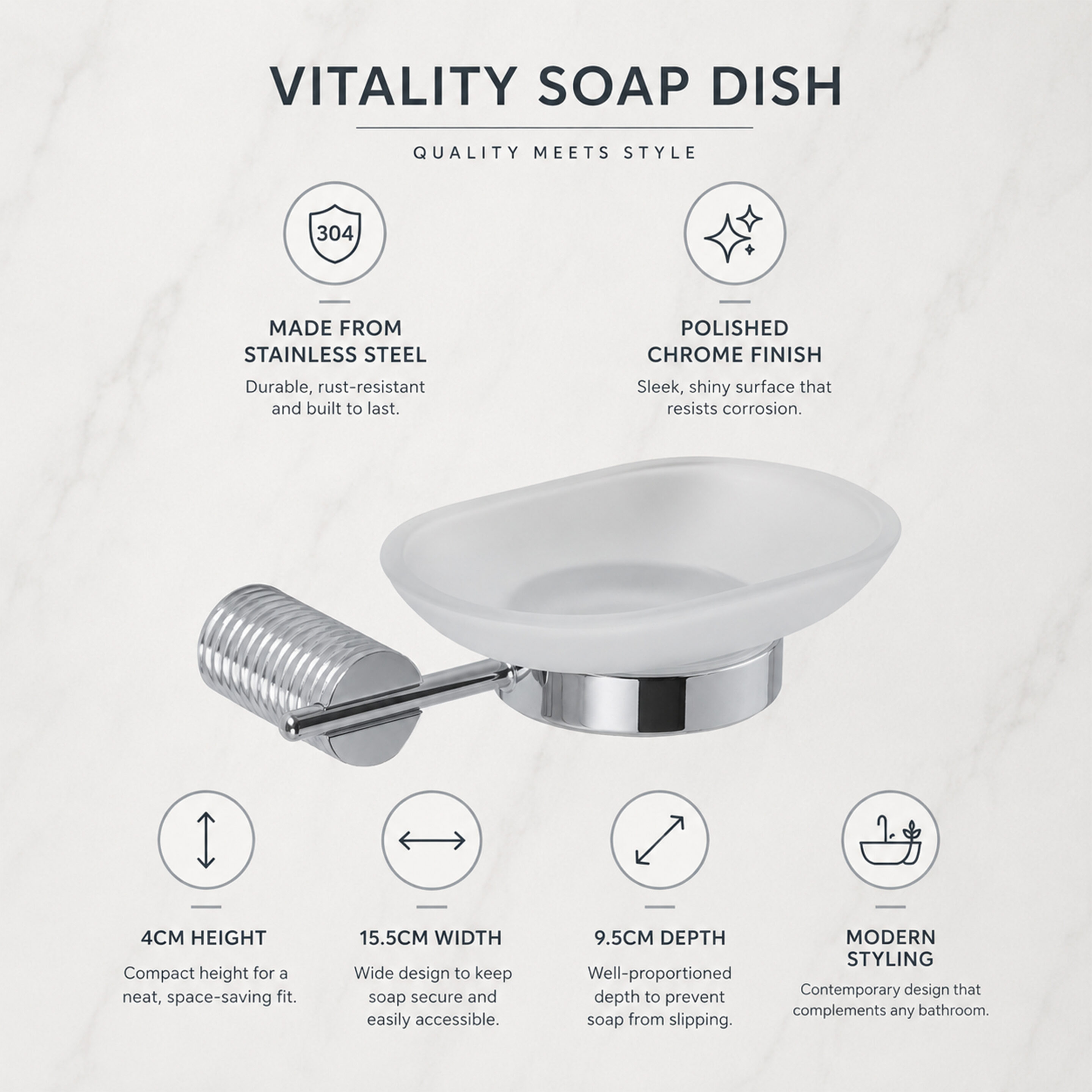 Vitality Chrome & Frosted Glass Wall Mounted Soap Dish Vitality Chrome & Frosted Glass Wall Mounted Soap Dish - Soap Dishes